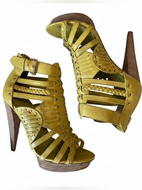 Aldo‎ Yellow Gladiator Platform Stiletto Heels Leather Size 38 / US 7